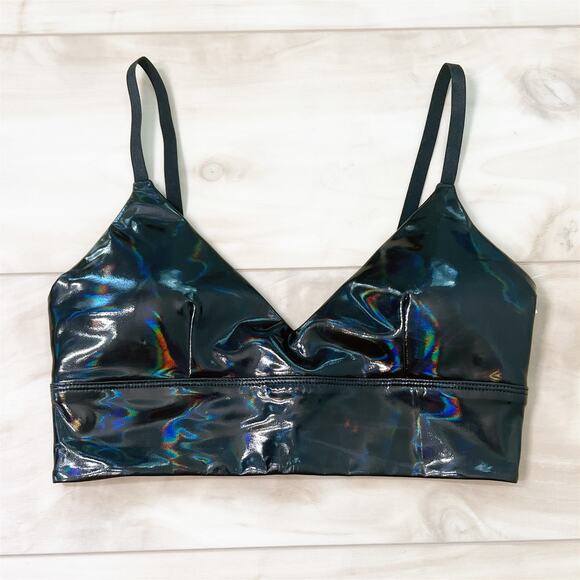 NWOT Good American Hologram Faux Leather Black Bra 1 Small - Picture 3 of 8